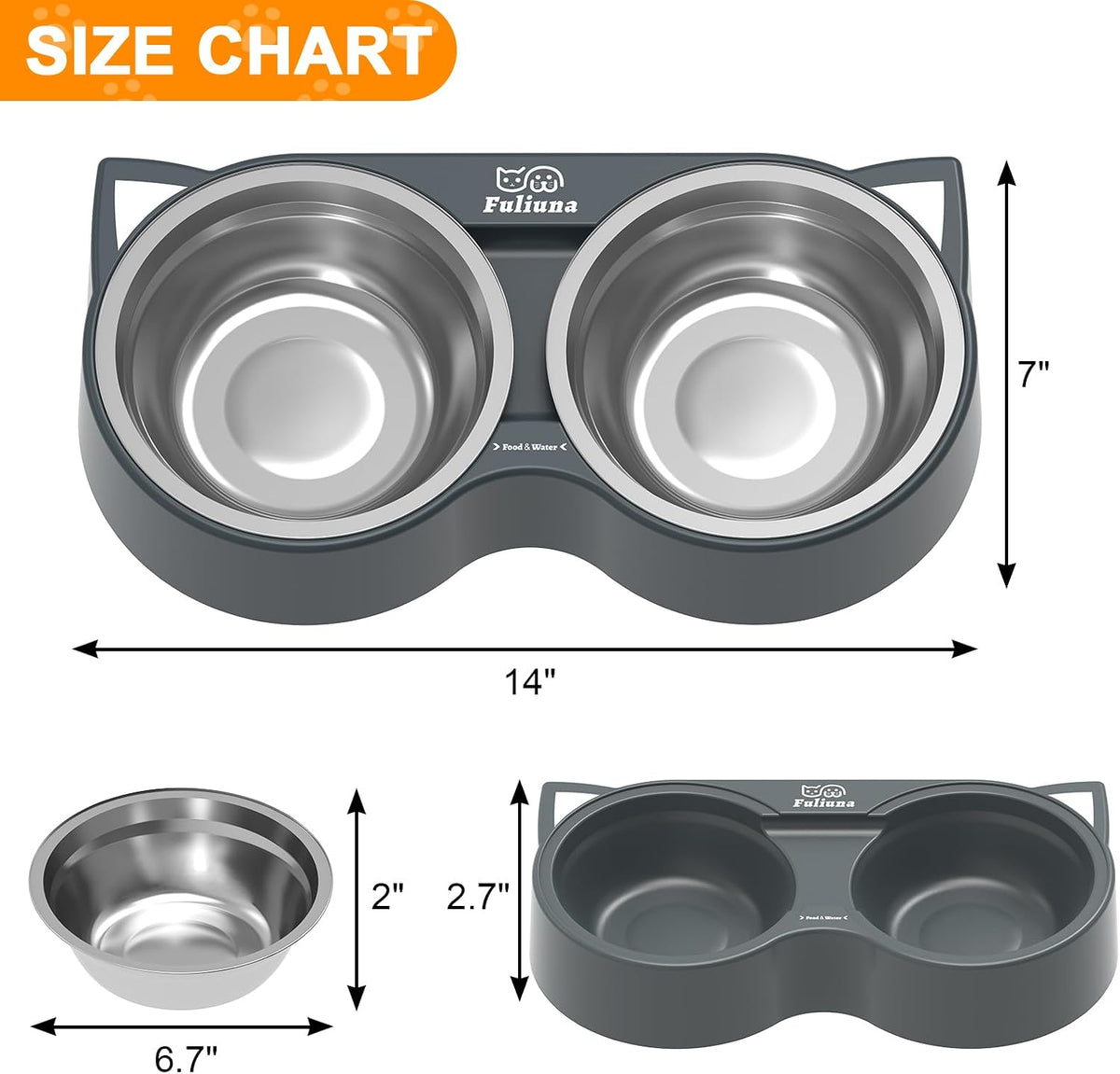 Fuliuna Heated Cat Bowl, Heated Pet Bowl with Double Stainless Steel Bowls 23 OZ
