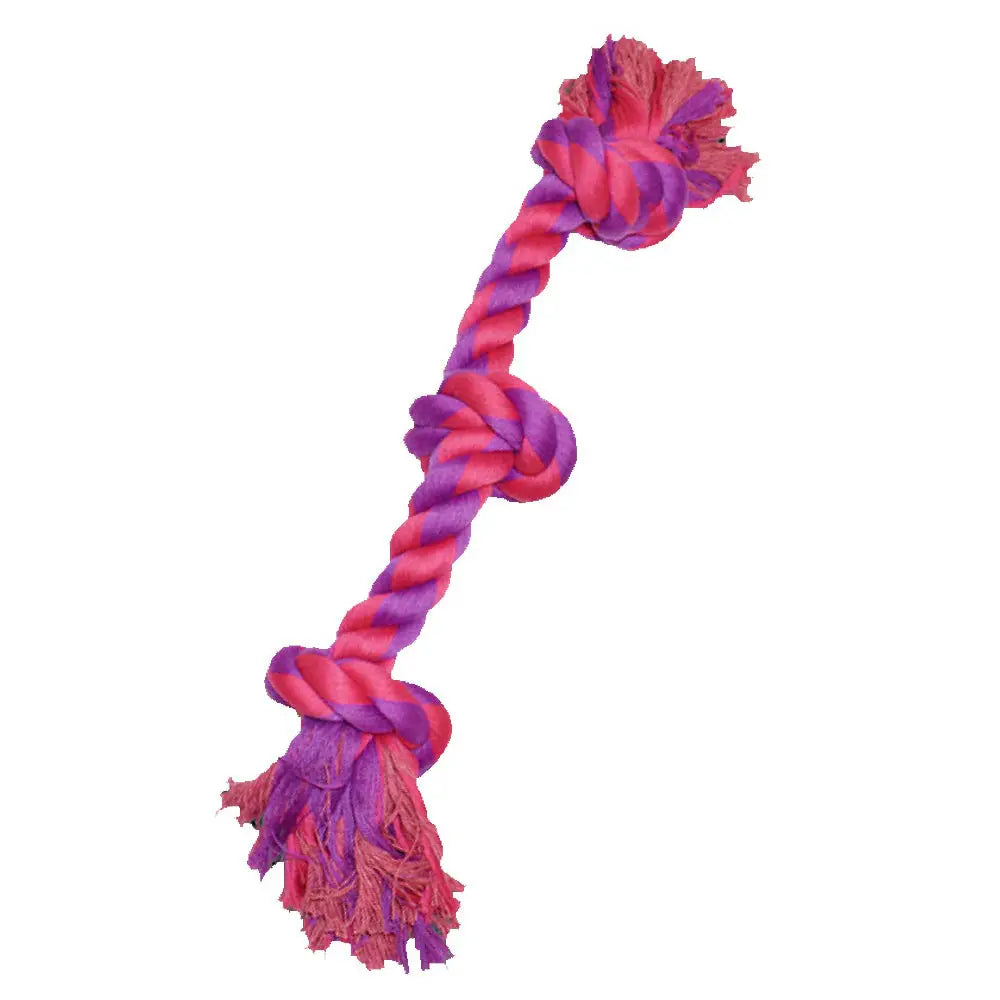 AMAZING PET 10" - 3 Knot Rope Bone Chew - Purple/Magenta