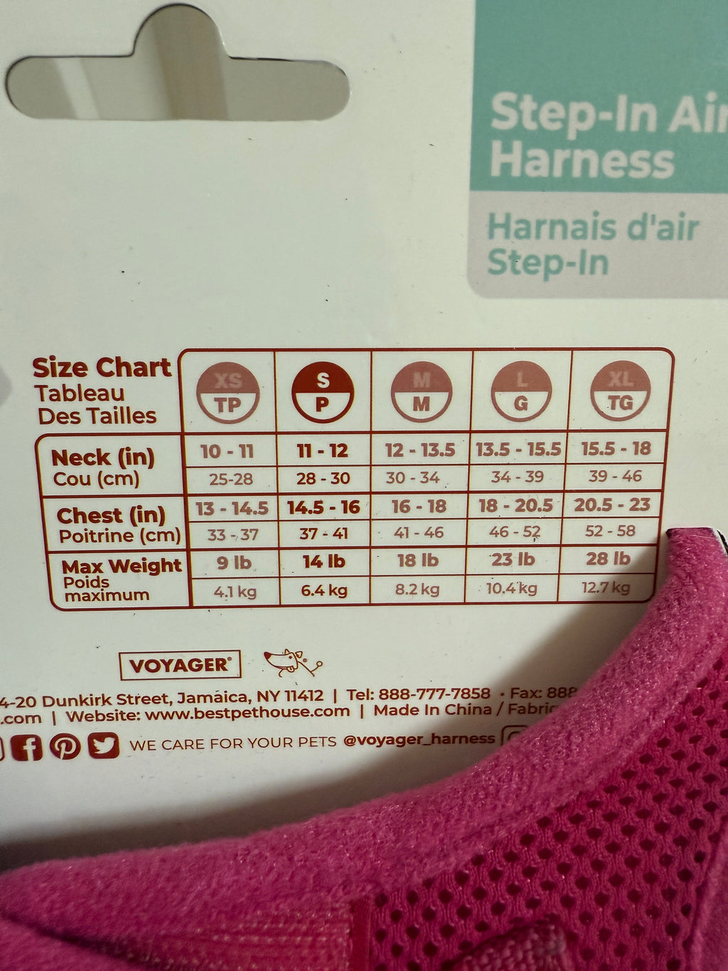 Voyager Step-in Harness - Size Small - Pink - 14.5"-16"