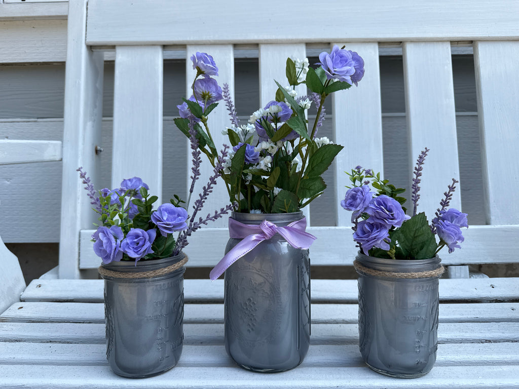 Barking Gardener Decorative Sunflower Mason Jar Floral Arrangement Set - Purple/Nickel