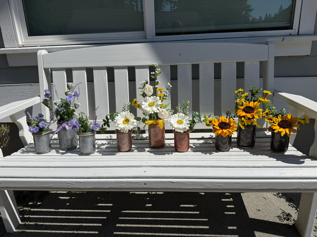 Barking Gardener Decorative Sunflower Mason Jar Floral Arrangement Set - Purple/Nickel