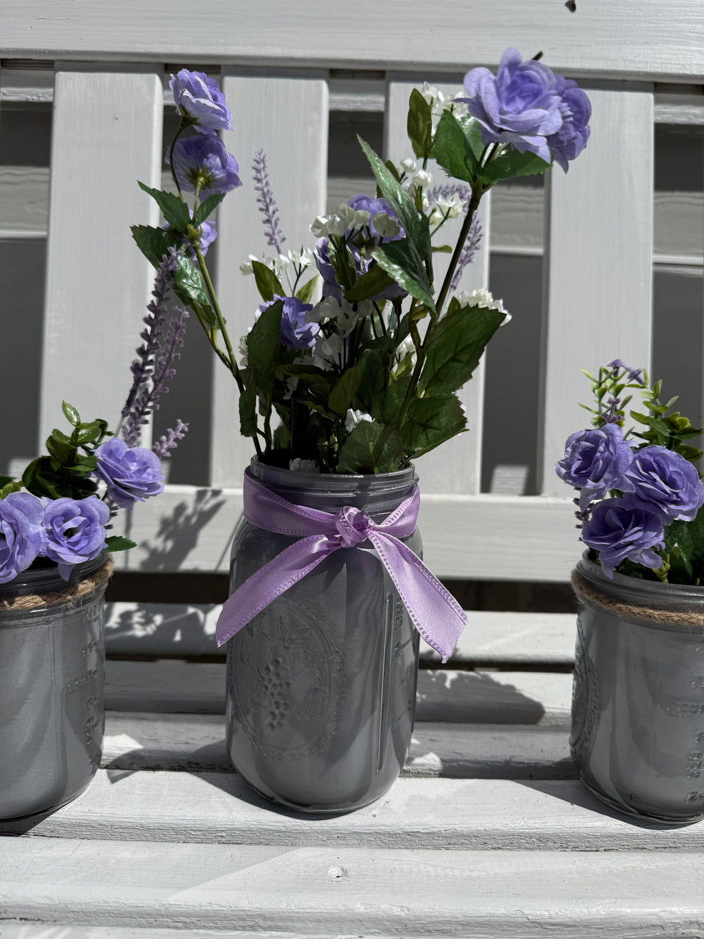 Barking Gardener Decorative Sunflower Mason Jar Floral Arrangement Set - Purple/Nickel