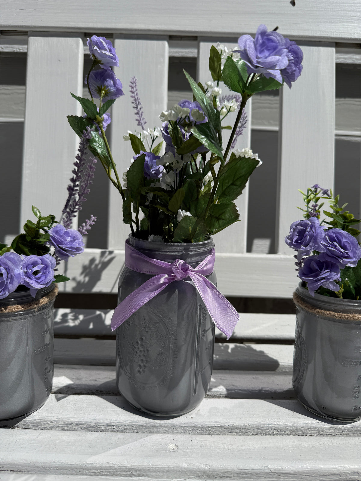 Barking Gardener Decorative Sunflower Mason Jar Floral Arrangement Set - Purple/Nickel