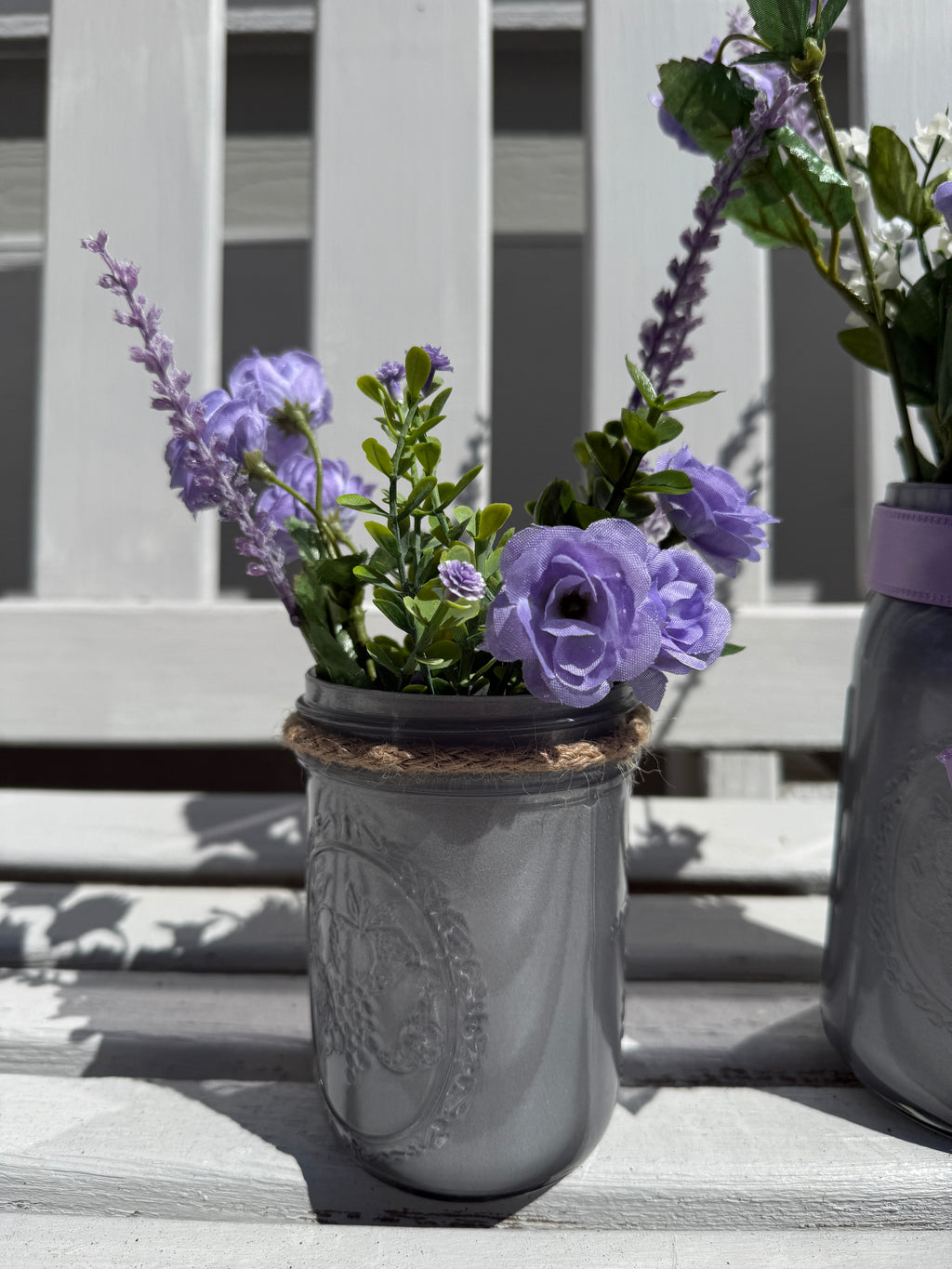 Barking Gardener Decorative Sunflower Mason Jar Floral Arrangement Set - Purple/Nickel