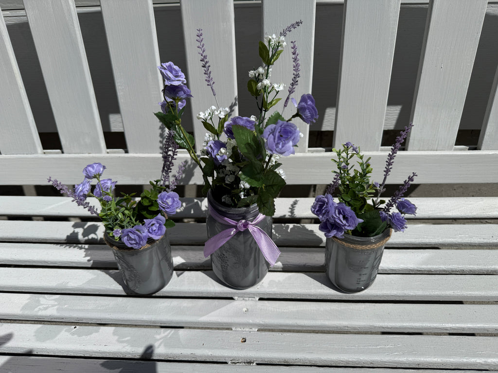 Barking Gardener Decorative Sunflower Mason Jar Floral Arrangement Set - Purple/Nickel