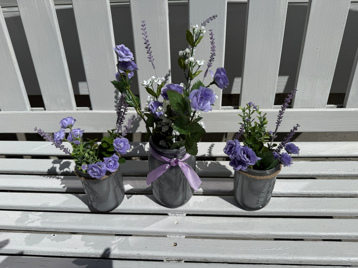 Barking Gardener Decorative Sunflower Mason Jar Floral Arrangement Set - Purple/Nickel