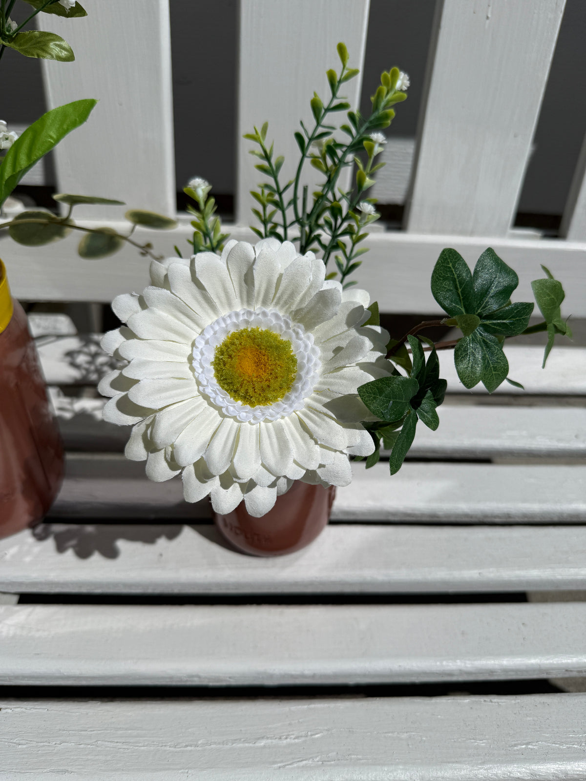 Barking Gardener Decorative Sunflower Mason Jar Floral Arrangement Set - White/Copper