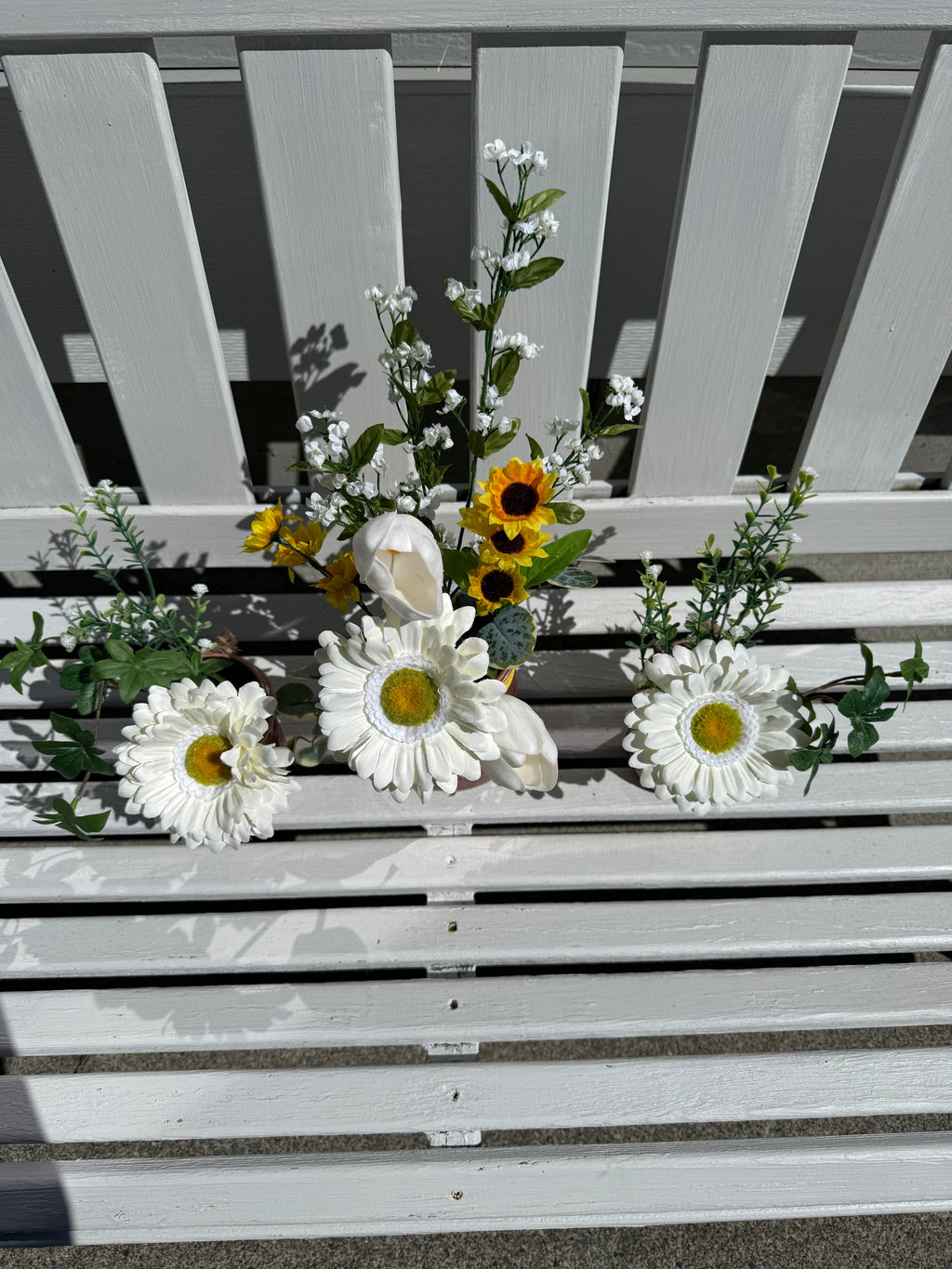Barking Gardener Decorative Sunflower Mason Jar Floral Arrangement Set - White/Copper