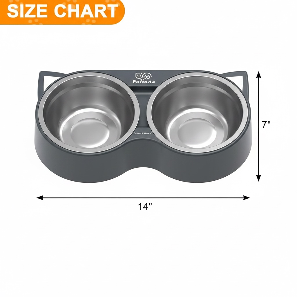 Fuliuna Heated Cat Bowl, Heated Pet Bowl with Double Stainless Steel Bowls 23 OZ