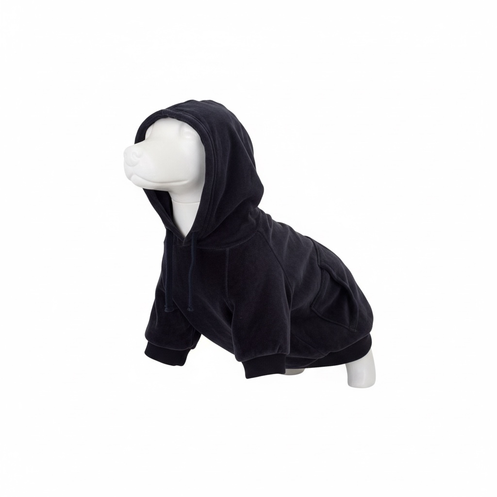 Pet Passion Cooper II Organic Cotton Velour Dog Hoodie Pet Coat for Small/Medium (20-45 lbs) - Navy