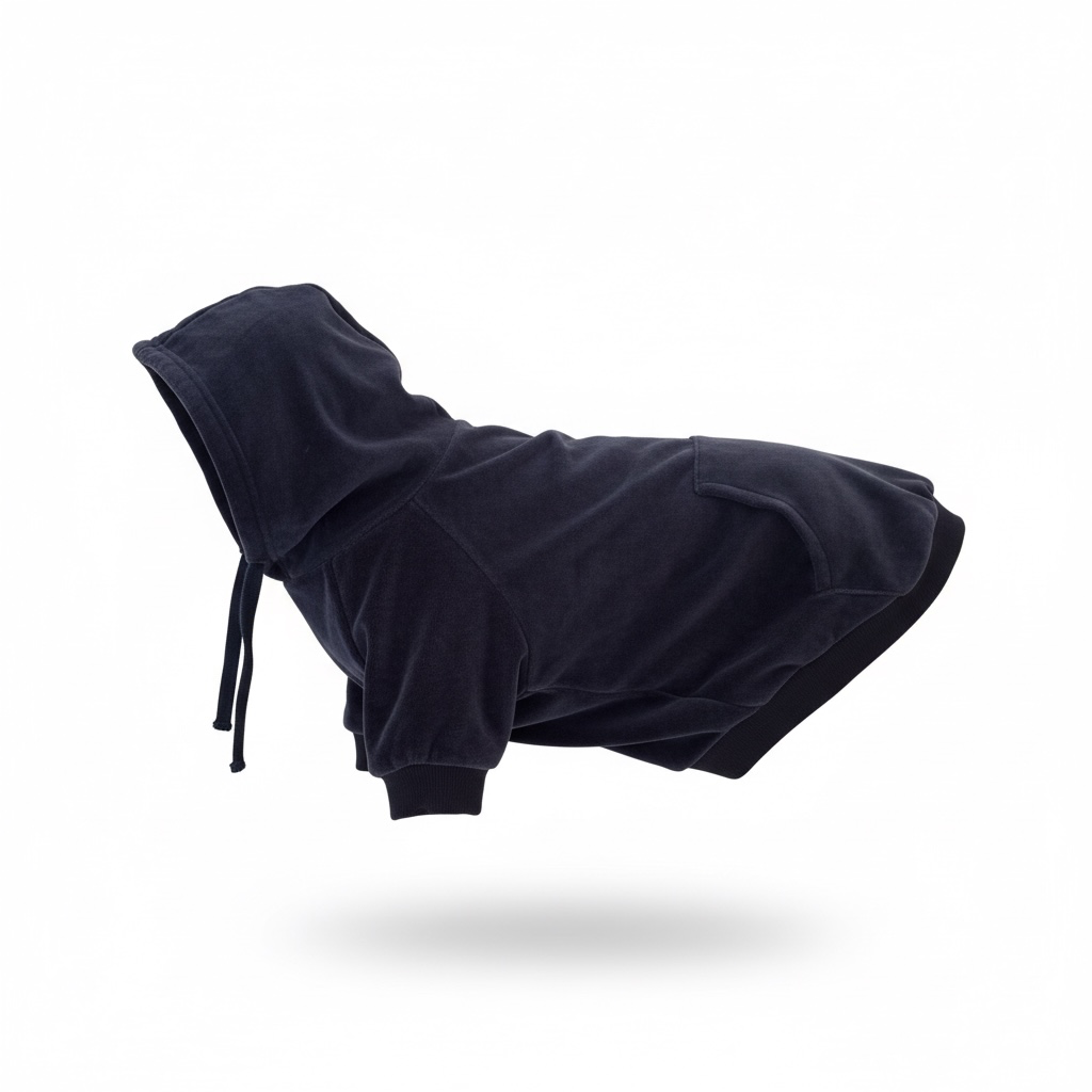 Pet Passion Cooper II Organic Cotton Velour Dog Hoodie Pet Coat for Small/Medium (20-45 lbs) - Navy