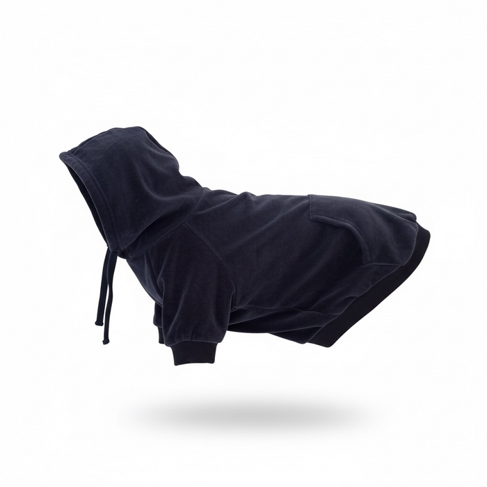 Pet Passion Cooper II Organic Cotton Velour Dog Hoodie Pet Coat for Small/Medium (20-45 lbs) - Navy