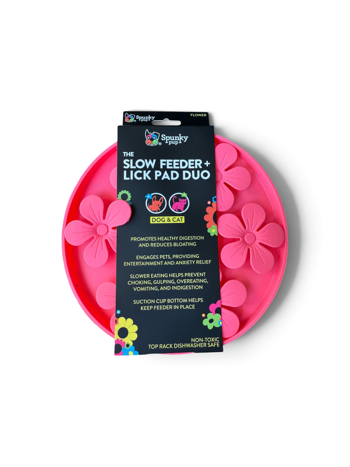 Spunky Pup Slow Feeder and Lick Pad Duo Flower Pet Bowl