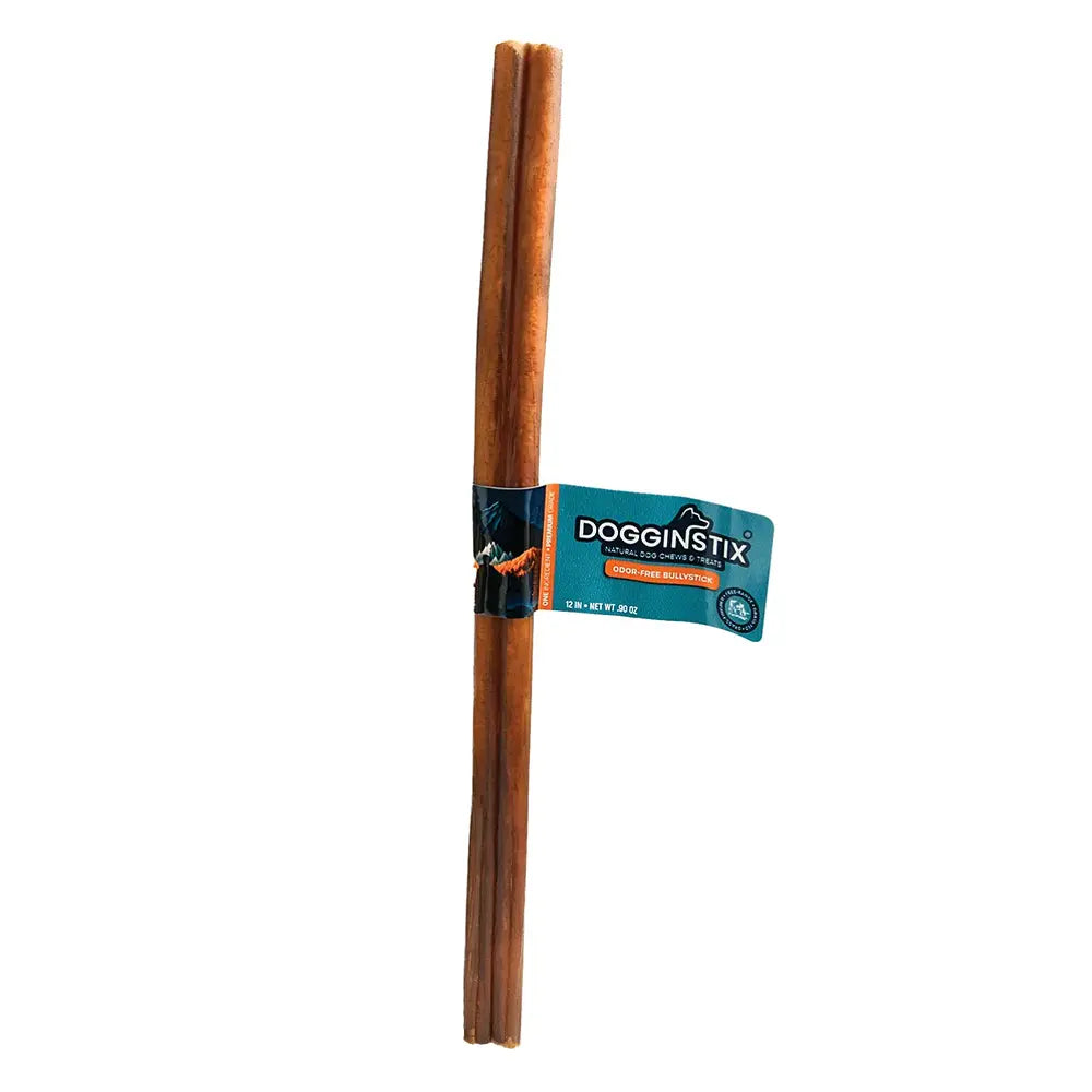 Barking Gardener DOGGINSTIX 12-inch natural odor-free beef bully stick dog chew with product label