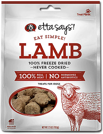 Barking Gardener ETTA SAYS! Eat Simple! freeze dried lamb liver dog treats in a 2.5oz resealable pouch