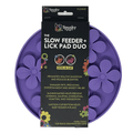 Barking Gardener purple flower-shaped slow feeder and lick pad for dogs and cats in retail packaging