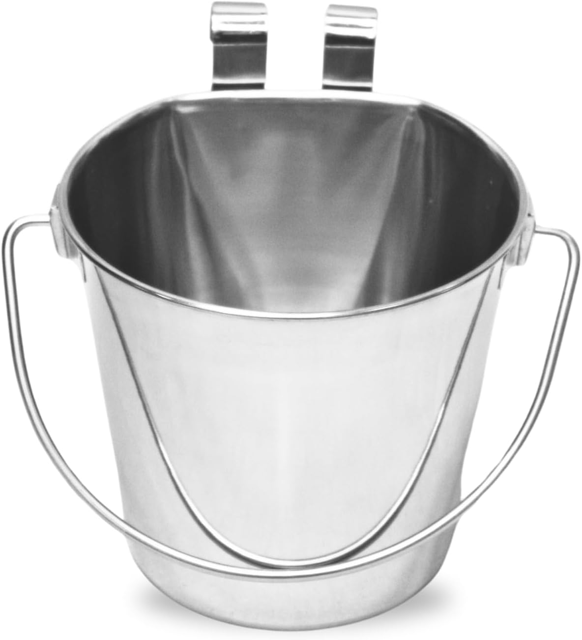 Barking Gardener stainless steel flat sided pail with hanging hooks for kennel or cage attachment