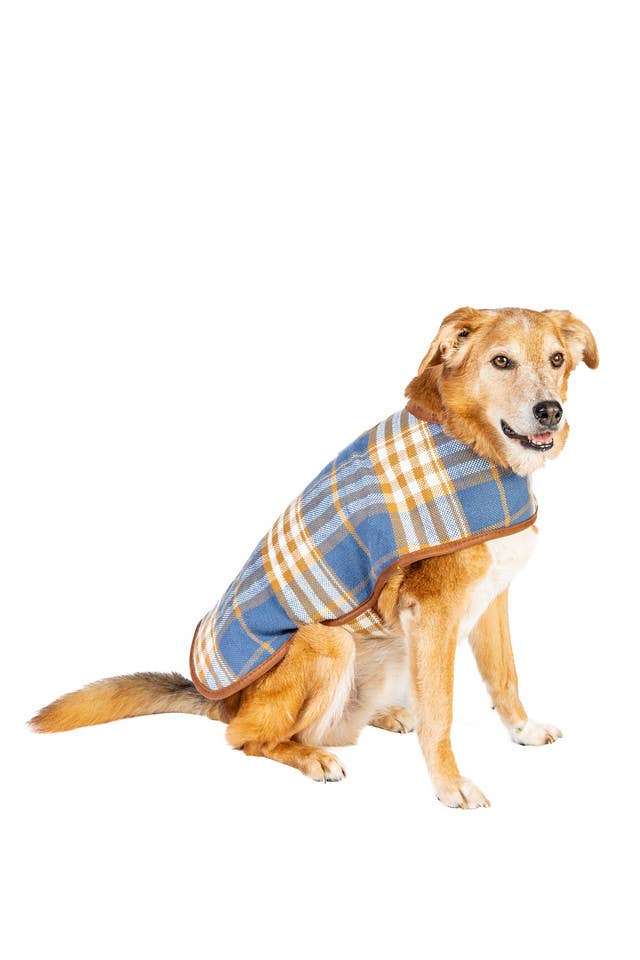 Chilly Dog Western Plaid Dog Coat - Blue/Brown